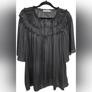 Mustard Seed Charcoal Womans Ruffled, Tie Front Blouse, Size Large